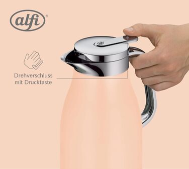 Термос Alfi SKYLINE 1.0л, пастельний колір, нержавіюча сталь, з термоізоляцією, гігієнічний вкладиш з термостійкого скла, поворотний замок з кнопкою, ергономічна ручка, для кави та чаю, BPA-free (1000 мл, Pastel Apricot Mat)