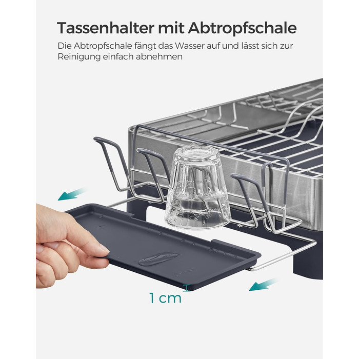 Стійка для сушіння посуду SONGMICS з нержавіючої сталі, з піддоном, для кухні, 31,7 x 57,2 см, срібно-сіра