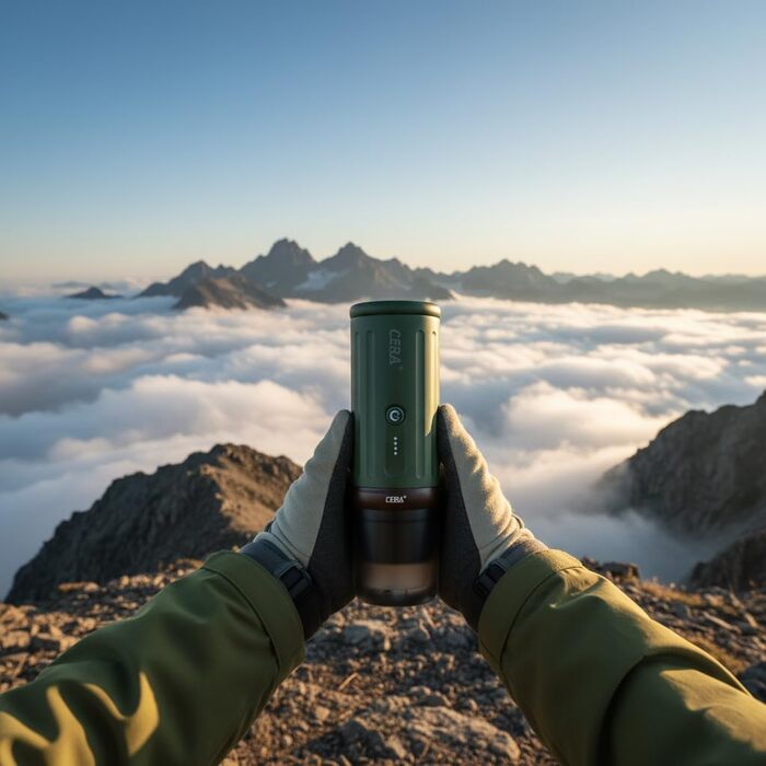 Портативна еспресо-машина CERA+ з самонагрівом, 20 Bar, 3 * 4500mAh, для капсул та меленої кави, чорна