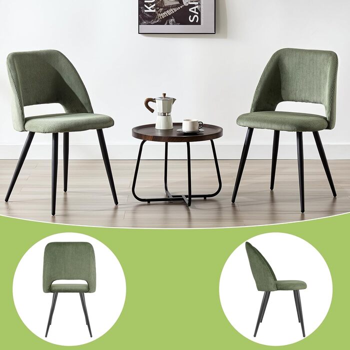 Набір з 4-х обідніх стільців з кшталту м'якого велюру, з товстим шаром м'якої підкладки, металеві ніжки, для вітальні, спальні, їдальні та прийому гостей, зелений колір