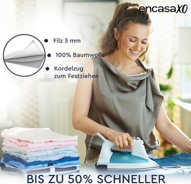 Чохол для прасувального столу Encasa XO з фетровою підкладкою 3 мм, посиленням шнуром (підходить для стандартних прасувальних столів 72x30 см), з терморефлексним покриттям, принт - Велике листя зелене