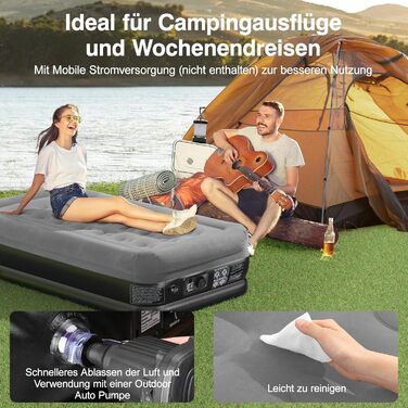 Надувне ліжко Lewondr на 2 особи з вбудованим насосом, 191x99x46 см, сірий, для кемпінгу, дому, гостей, подорожей (250 кг)