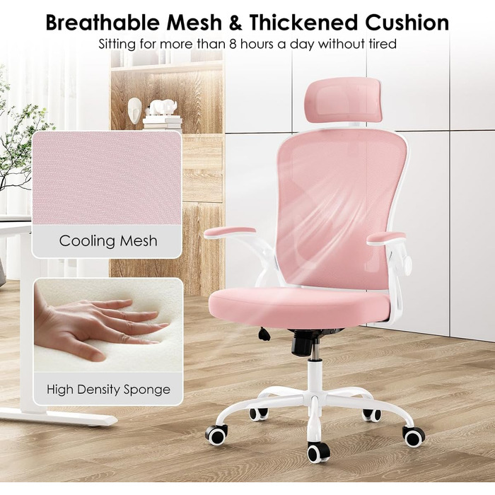 Ергономічне крісло Farini з підлокітниками для офісу та дому, з роликами та підголівником (світлороже)