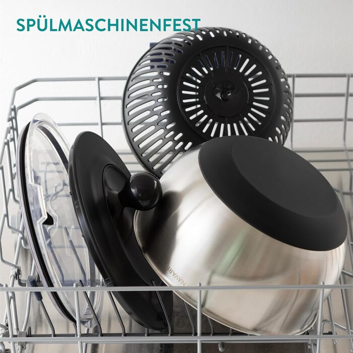 Навіс салатниця з нержавіючої сталі Navaris з кришкою та друшляком - для сушіння салату