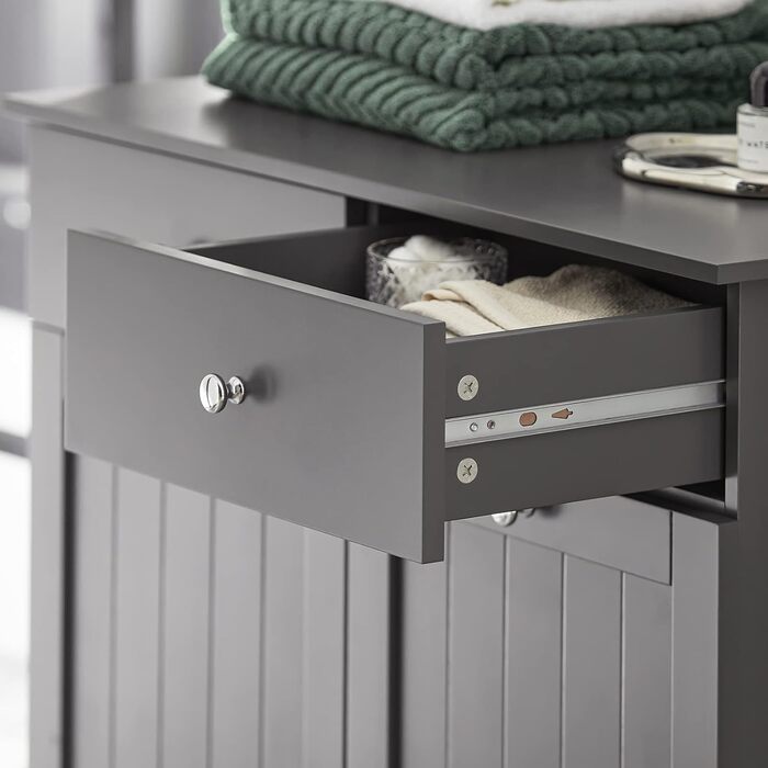 Шафа для ванної кімнати SoBuy з кошиком для білизни, вузька, висота 171 см, 6 полиць та 2 шухляди, білий колір, 60x37x171 см (BZR104-W)