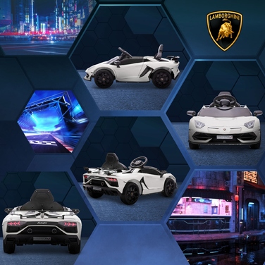 Електромобіль HOMCOM для дітей, ліцензійна модель Lamborghini Aventador, з дверима-метеликами, музикою, звуком клаксона, для дітей віком 3-5 років, білий