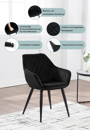 Набір обідніх стільців WOLTU 2 шт. з м'якими сидіннями, зелені, з металевими ніжками. Підходять для кухні, вітальні, їдальні.