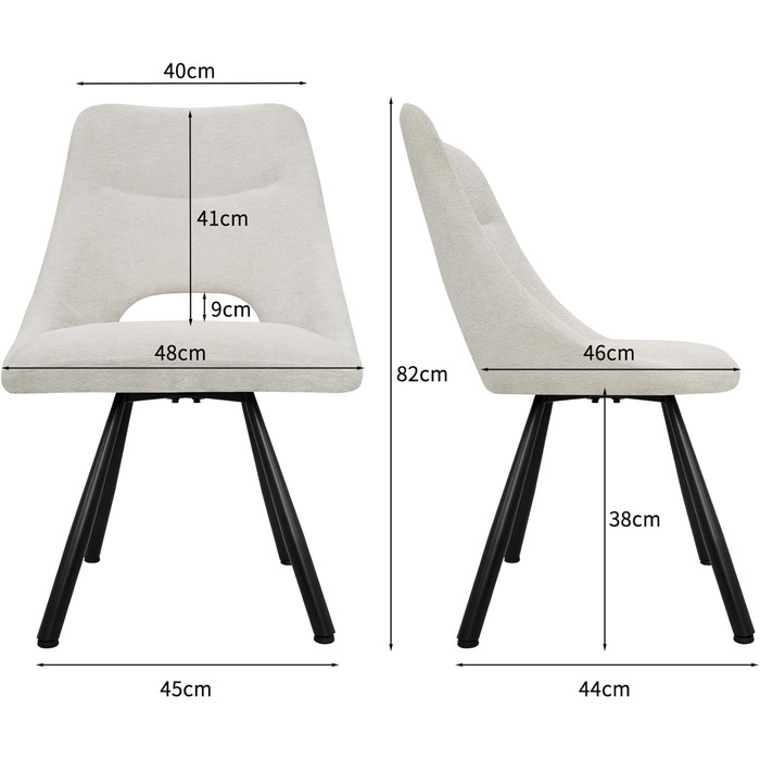 Набір обідніх стільців, 180° поворотний кухонний стілець, стільці для туалетного столика з імітацією бавовни-кашеміру, сучасний м'який стілець для вітальні з металевими ніжками (2 не поворотні, Бежевий)