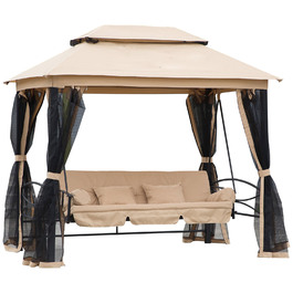 Садові гойдалки Outsunny Hollywood Swing 3-місні з бічними стінками Бежевий 256 x 172 x 248 см для саду та тераси