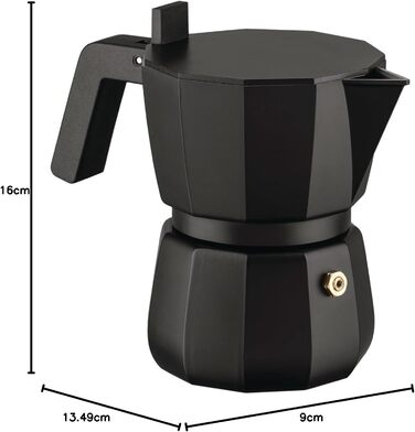 Кавоварка мока Alessi Moka DC06/6 B - 3 чашок, чорний колір, з алюмінію, дизайн