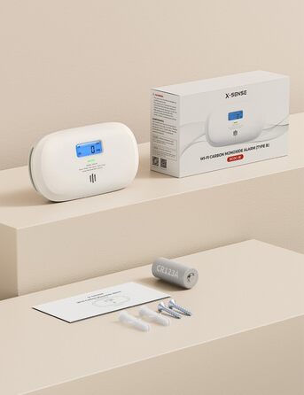 X-Sense Детектор чадного газу XC0C-iR з LCD-дисплеєм, сертифікат TÜV Rheinland, керування через додаток, змінна батарея, 1 шт. Білий