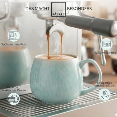 Набір чашок SÄNGER Paros, 4 шт., 300 мл, кераміка ручної роботи, для кави та чаю, набір для 4 осіб, кремовий колір з пісочною текстурою, PREMIUM COLLECTION, миється в посудомийній машині