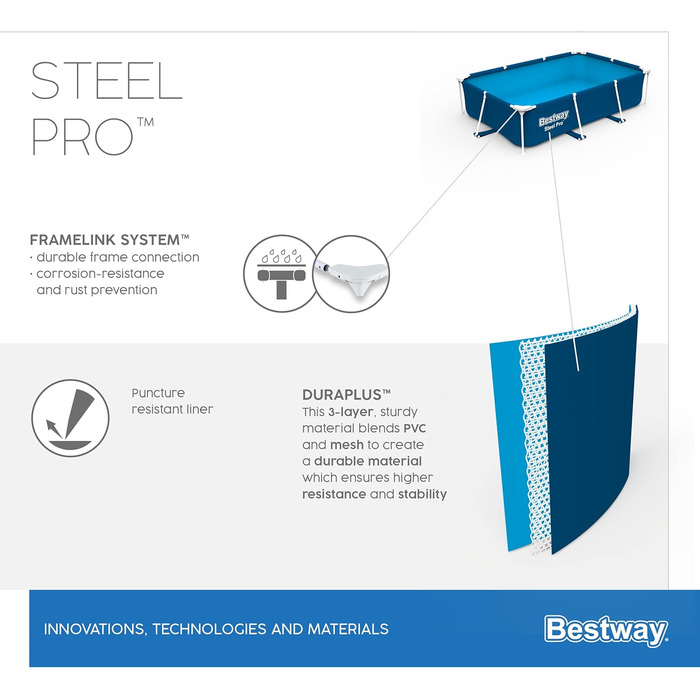 Каркасний басейн Bestway Steel Pro без насоса 300 х 201 х 66 см, синій, квадратний (259 х 61 см без аксесуарів темно-синій)