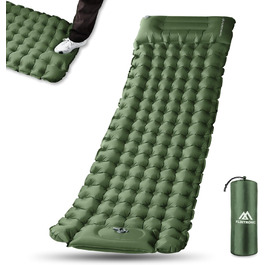 Спальний килимок Flintronic Camping Self Inflating з насосом для ножного преса, водонепроникний спальний килимок товщиною 10 см з подушкою, відкритий надувний надувний матрац, складний спальний килимок для вулиці, кемпінгу (армійський зелений)