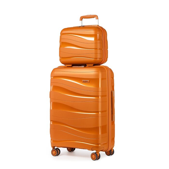 Набір валіз KONO 2 шт: ручна валіза-тележка 55 см + косметичка з поліпропілену, колір помаранчевий