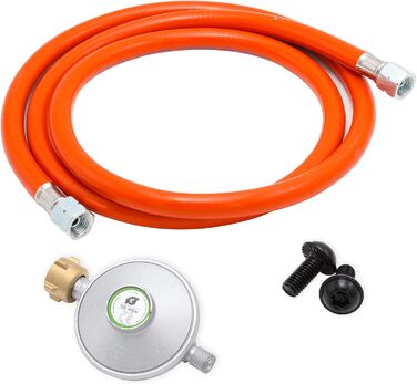 Газовий нагрівач з вентилятором, 15 кВт, з газовим шлангом 1,2 м та редуктором тиску 700 мбар, нержавіюча сталь, Piezo-запалювання, з ручкою