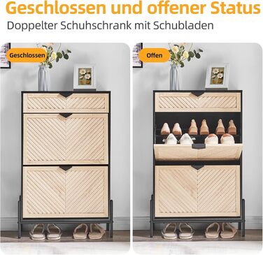 Вузька шафа для взуття з 2 дверцятами, економна, закрита полиця для взуття, шафа для взуття, полиця для взуття з ящиками для передпокою та вітальні (Дуб & Чорний) Дуб & Чорний Середній