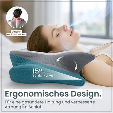 Ортопедична подушка для шиї при болях у шиї з високоякісної піни з пам'яті - Ергономічна подушка для шиї - Подушка для тих, хто спить на боці, спині та животі - Прати при 40°C, 61 x 40 x 12 см, Біла