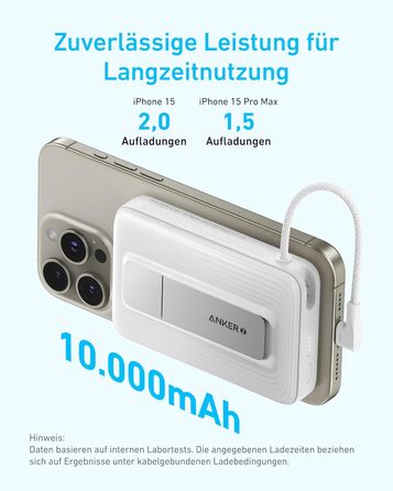 Магнітний павербанк Anker Zolo 10 000 мАг, швидка зарядка 30 Вт, кабель USB-C, підставка, чорний