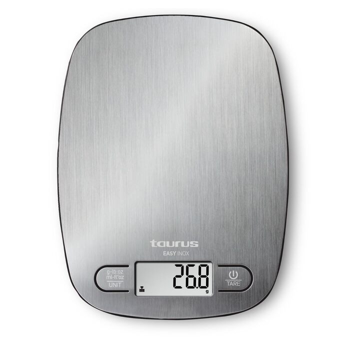Кухонні ваги Taurus Easy Inox з цифровим дисплеєм, 5 кг, функція тарування, сріблясті, 15x20 см