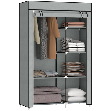 HOMCOM шафа для одягу, тканинна шафа, 6 відділень, сіра, 103x43x162,5 см, складана шафа для одягу з виглядом з флісу | Aosom