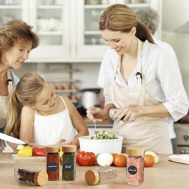 Набір скляних банок для спецій FRIBERG, 20 шт. з дерев'яними кришками, млини для спецій, етикетки