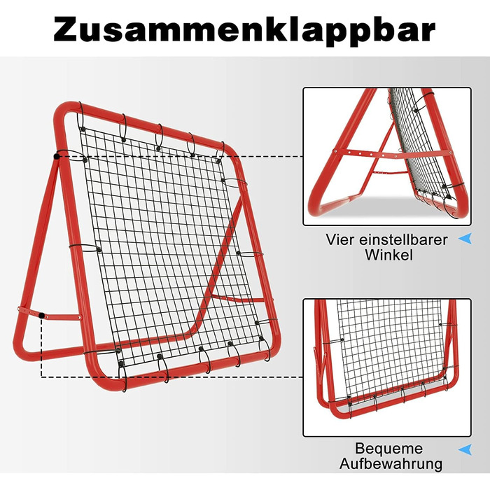 Відбійник TRMLBE для футбольних воріт для дітей, тренувальний відбійник для футболу з сіткою для відскоку, складаний червоний сталевий каркас для саду, відкритий червоний, 100 х 100 х 65 см