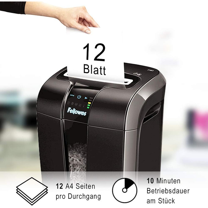 Fellowes Powershred 15C - Офісний шредер для дому, 15 листів, білий, 19 л