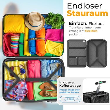 Набір валіз KESSER з 4 предметів, жорсткий корпус ABS, кодовий замок, ваги для багажу та дорожня сумка, колеса 360°, чорний