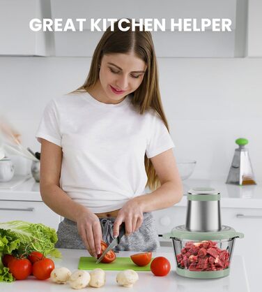 Електричний подрібнювач для кухні ESoundvol 400W з чашею 2л та 4 лезами з нержавіючої сталі - для м'яса, овочів, горіхів, дитячого харчування