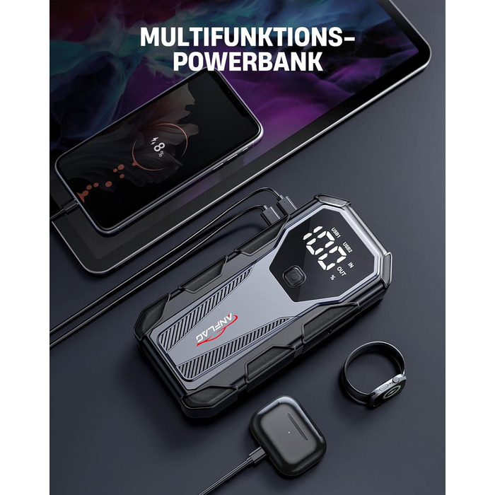 Портативний пусковий пристрій Powerbank для автомобіля, 8000A, 12V, для бензинових та дизельних двигунів, Jump Starter з LED, USB зарядка 3.0 BD40