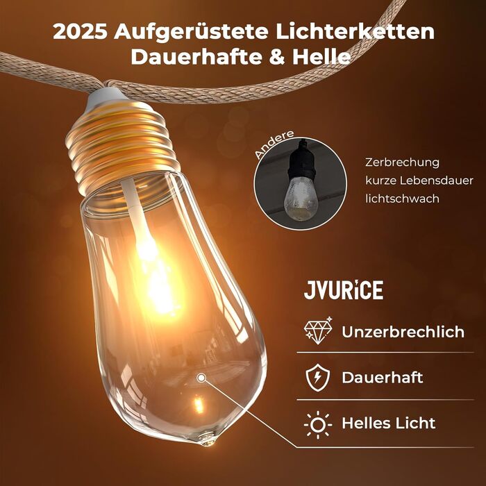 LED гірлянда для декору: 24 лампочки, 12 метрів, RGB, тепле біле світло, 8 режимів, таймер, диммування, для дому, саду, балкону, вечірки, святкування