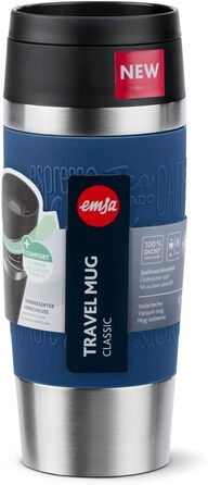 Термокружка Emsa N20210 Travel Mug Classic, 0.36 л, нержавіюча сталь, 4 години гаряче, 8 годин холодне, герметична, для миття в посудомийній машині, 360° клапан, темно-синій