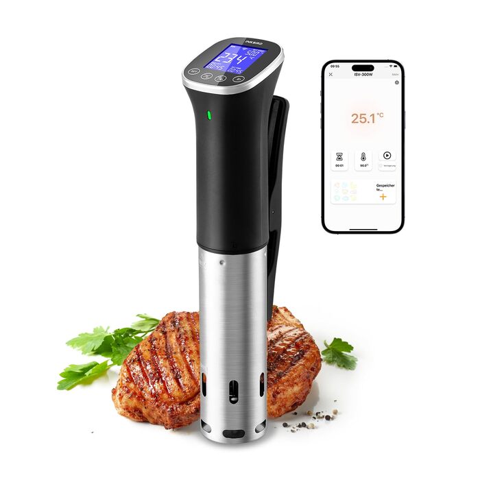 Су-від кухонний нагрівач ISV-300W з Wi-Fi | Професійний су-від для приготування їжі, точна температура ±0,1°C, IPX7 водонепроникність, APP-рецепти
