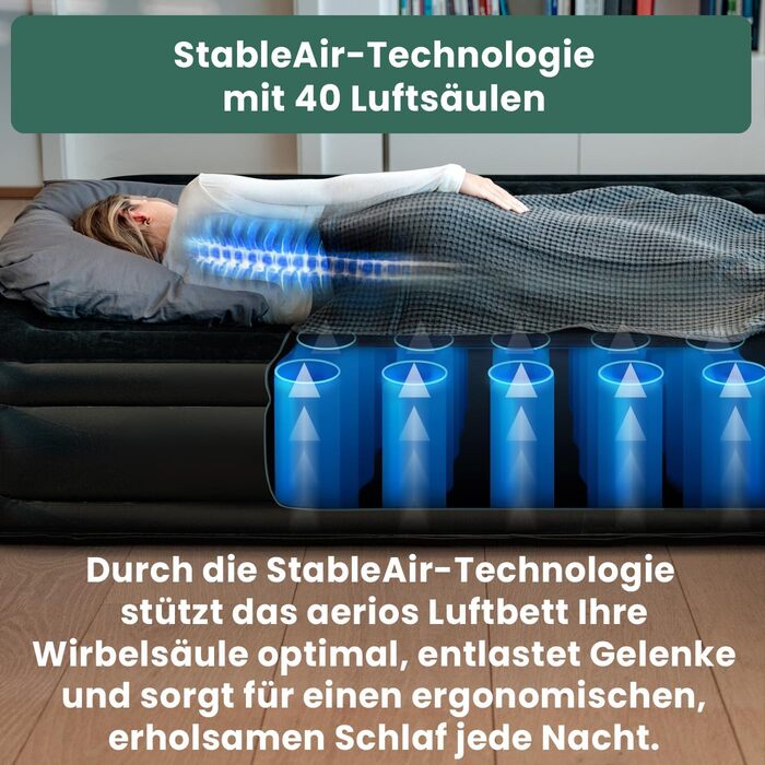 Надувне ліжко для 2 осіб - самонадувна повітряна матрац | Преміум гостьове ліжко без кабелю живлення - інтегрована USB-C помпа - надувне ліжко. Виберіть розмір зараз! Чорний двоспальний