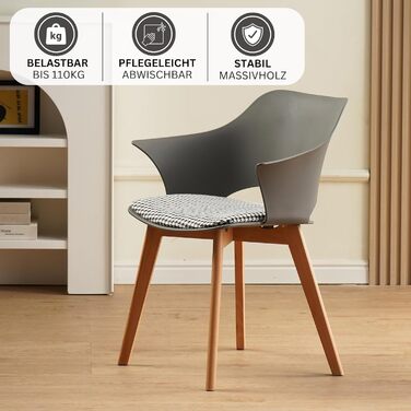 Набір з 4 стільців Albatros для їдальні Aalborg, білий - з масивних букових ніжок, скандинавський ретро-дизайн, зручний стільчик-чаша. Елегантний кухонний стілець, стілець для їдальні до столу білий (сірий)