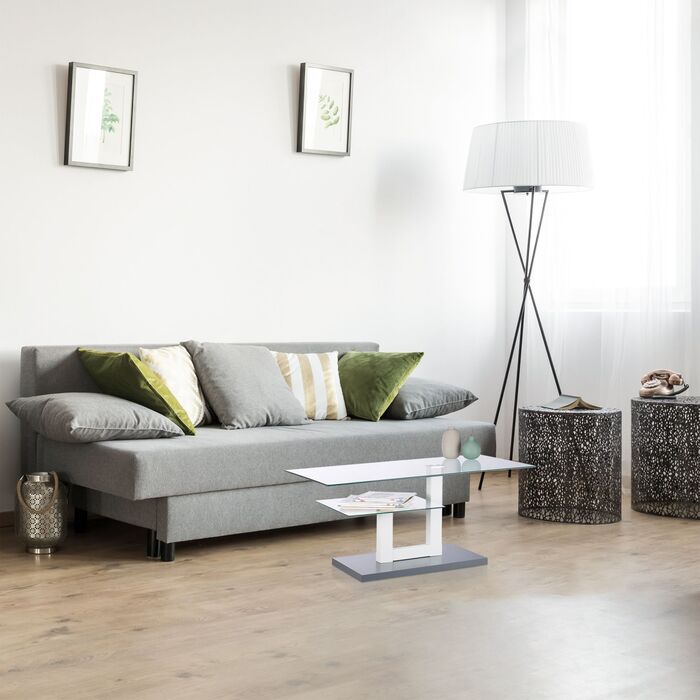 Столик журнальний Relaxdays зі скляною стільницею та полицею