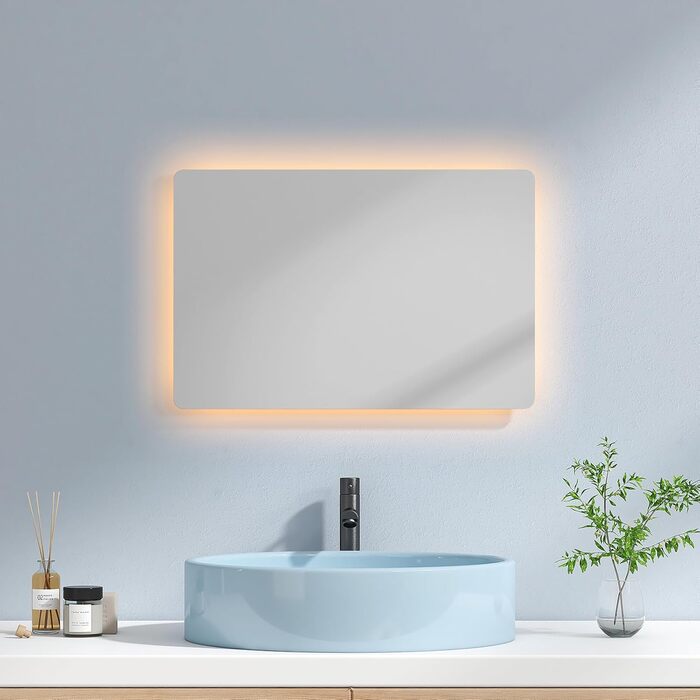 Дзеркало для ванної кімнати EMKE з підсвічуванням 40x60 см, антизапар, 2 кольори світла (тепле/холодне), вимикач-рейка, IP44, енергозберігаюче, захищене від вибуху