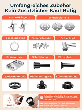 М'ясорубка електрична Fohere 2000 Вт з насадками для ковбас та кубів, 3 диски (3/5/7 мм), чорна