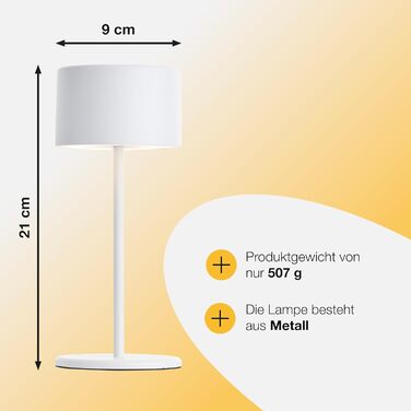 LED настільна лампа Brilliant з диммуванням, акумулятор, сенсорне керування, тепле світло, стильний дизайн, USB-зарядка, для дому