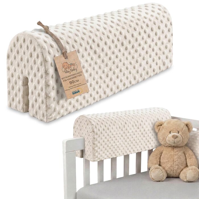 Захист для ліжечка дитячого 90 см: бортик на ліжко, захист кутів з Minky, бежевий