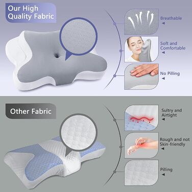 Подушка для шиї JINXIA: ортопедична, з memory foam, для сну на боці, спині та животі, сіра та біла