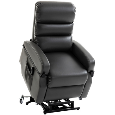 Крісло-релаксатор з підйомним механізмом та електроприводом. Електричне крісло з підніжкою, пультом дистанційного керування та функцією відкидання спинки, колір – темно-сірий.