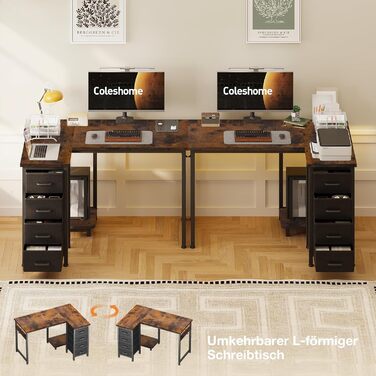 Комп'ютерний стіл Coleshome L-подібний, 120x70 см, 4 шухляди, для офісу/кабінету/спальні, вінтажний коричневий