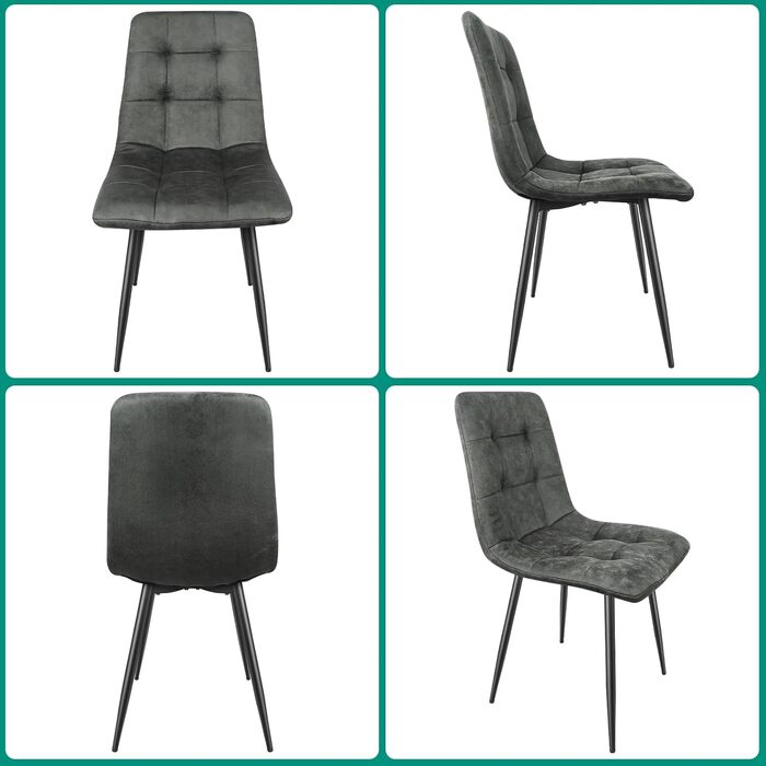 Набір обідніх стільців (6 шт), темно-сірий, з металевими ніжками, для кухні, вітальні, зони очікування. Тканинні, з м'якими сидіннями.