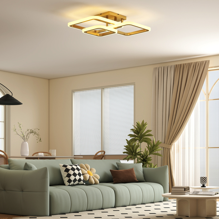 Світлодіодна стельова лампа 40 Вт, 4300 Лм, 3500K/4500K/6000K, трикутна стельова лампа для вітальні, розмір 48 x 46 x 13 см, золота