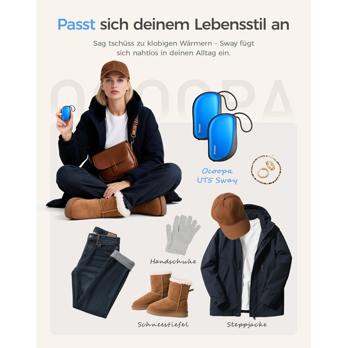 Електричні грілки для рук OCOOPA 2 шт. з дизайном гребінця, багаторазові, 4000mAh, 1.5 см, для рукавичок та кишень, подарунок на Новий рік, для жінок, зимові аксесуари, UT5 Sway Wiesengeflüster (Ocoopa x Artist Edition) (Блакитний)