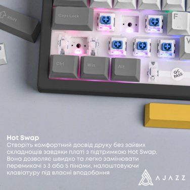 Дротова механічна клавіатура Ajazz AK870 V2 Flying Fish switches Black Grey Yellow (AK870-V2-FF-BGY)