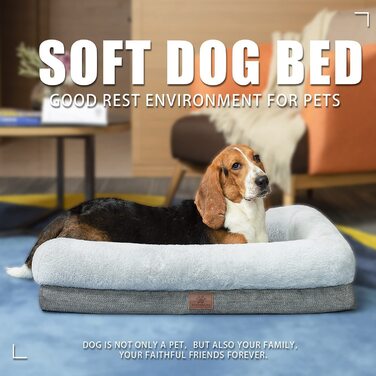 Ортопедичне ліжко для собак великих і середніх розмірів, диван-ліжко для собак з водонепроникною підкладкою і знімним миється чохлом, килимок для собак для ящиків і дивана, ліжко для цуценят, ліжко для домашніх тварин (сірий, 92 х 59 см)