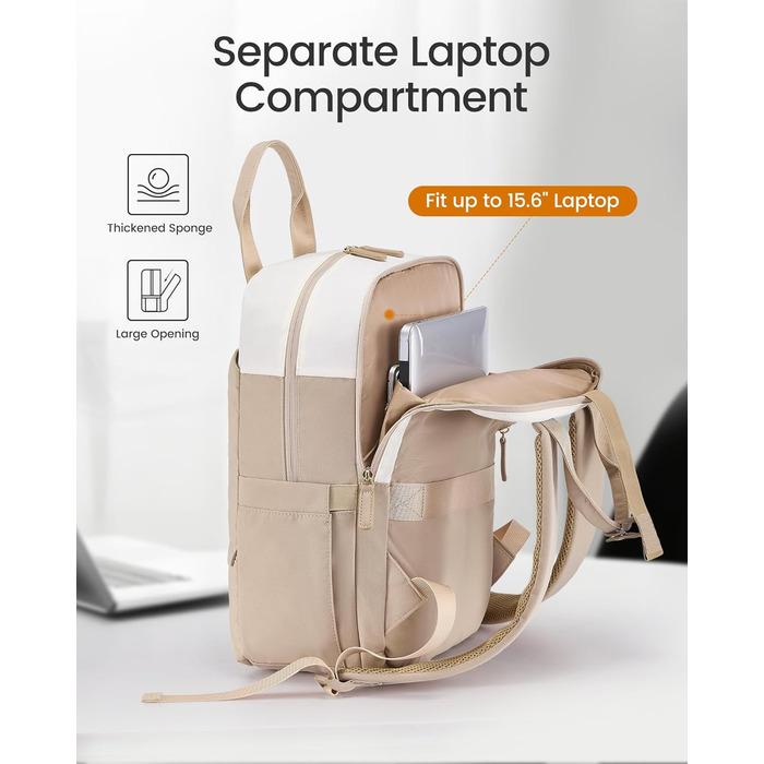 Сумка-рюкзак LOVEVOOK для жінок, 15.6 дюймів, для ноутбука, шкільний, підлітковий, елегантний, для подорожей, для дівчаток, водонепроникний, для роботи, для навчання, універсальний, бежевий, хакі